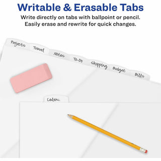 Write and Erase Durable Plastic Dividers with Straight Pocket, 8-Tab, 11.13 x 9.25, White, 1 Set
