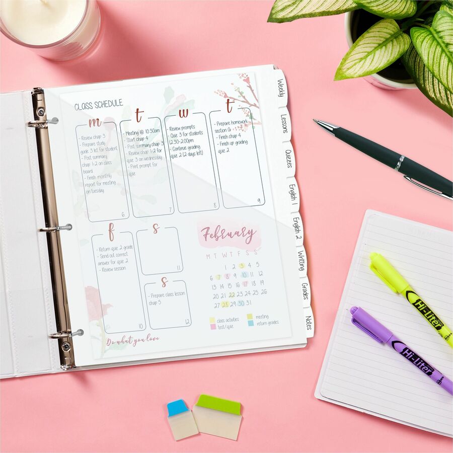 Write and Erase Durable Plastic Dividers with Straight Pocket, 8-Tab, 11.13 x 9.25, White, 1 Set