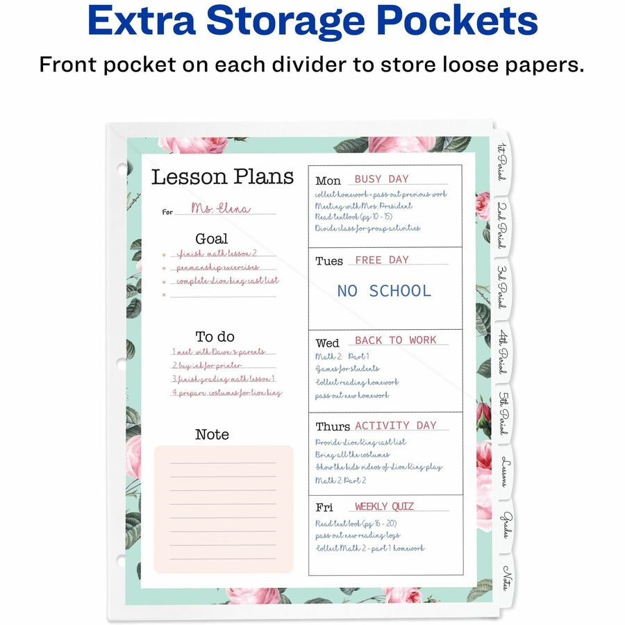 Write and Erase Durable Plastic Dividers with Straight Pocket, 8-Tab, 11.13 x 9.25, White, 1 Set