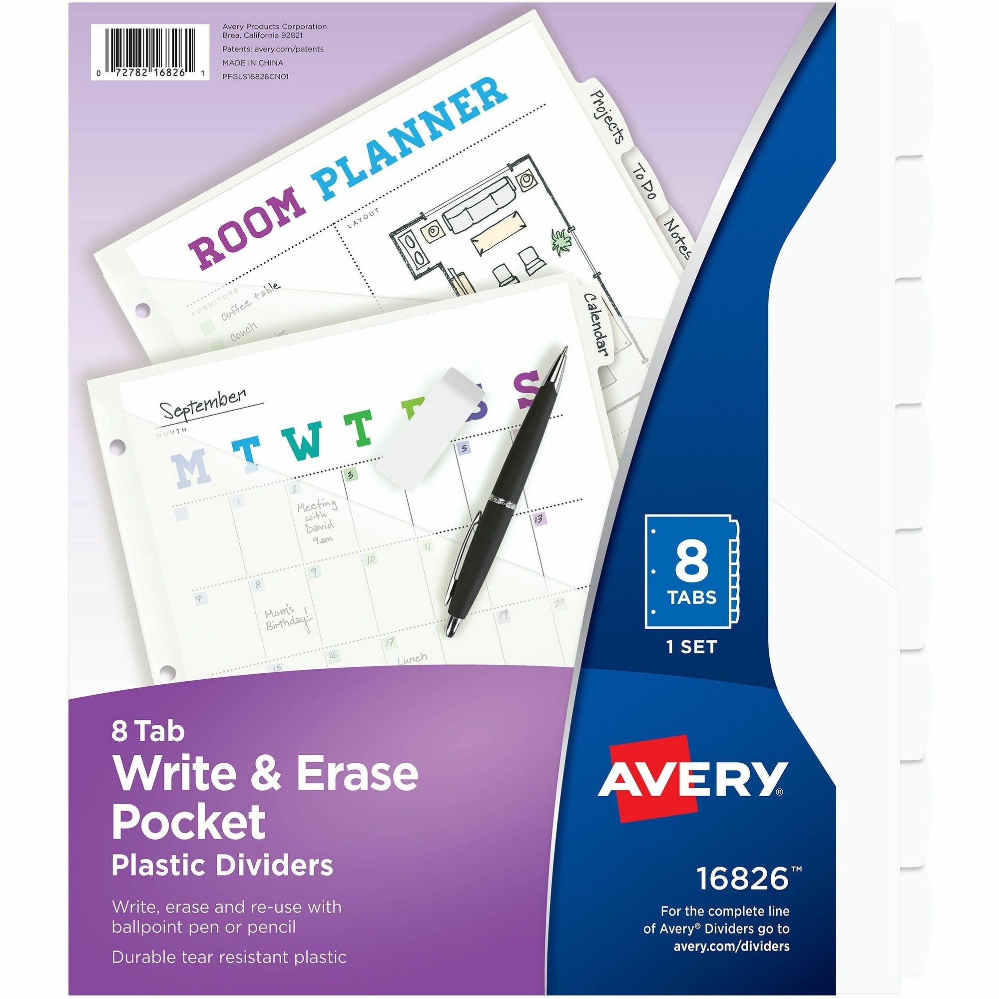 Write and Erase Durable Plastic Dividers with Straight Pocket, 8-Tab, 11.13 x 9.25, White, 1 Set