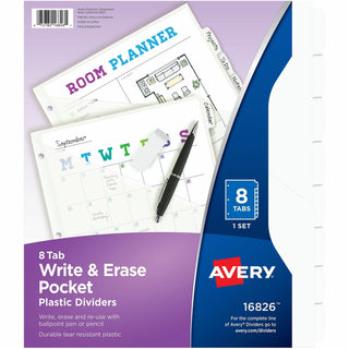 Write and Erase Durable Plastic Dividers with Straight Pocket, 8-Tab, 11.13 x 9.25, White, 1 Set