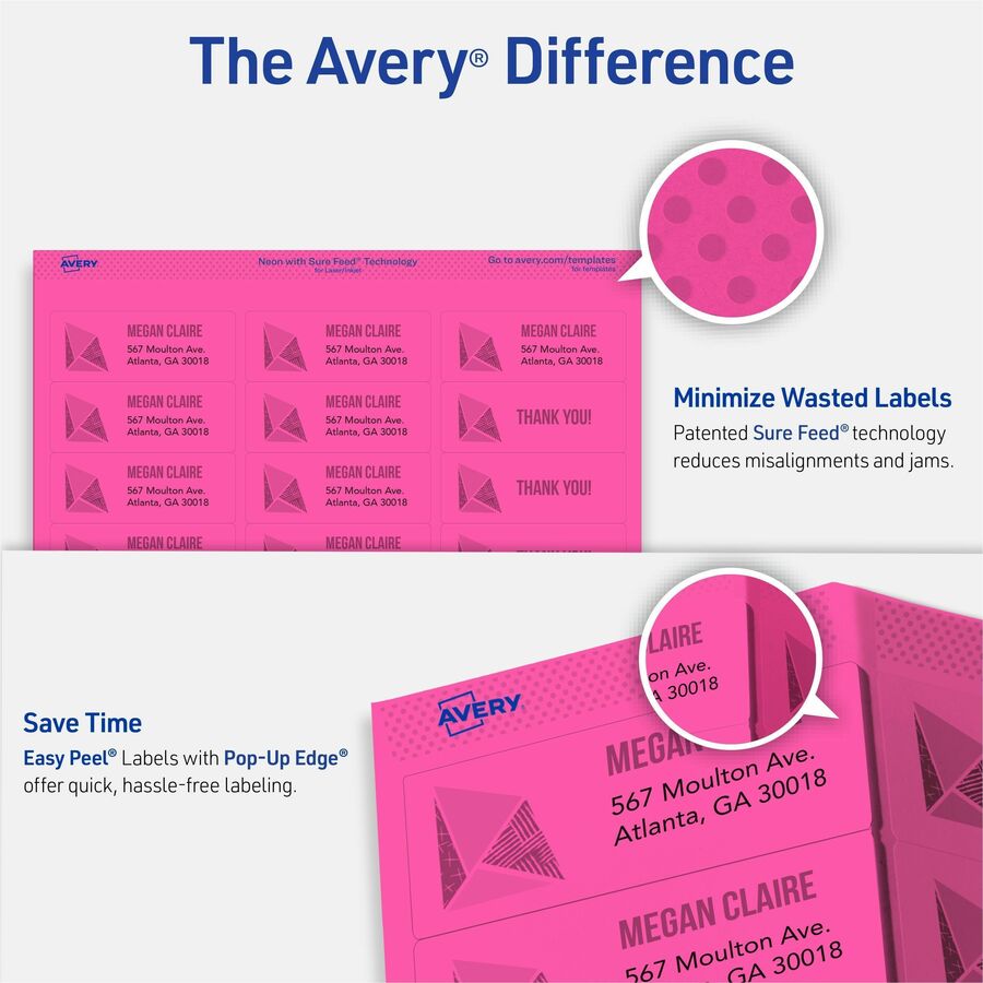 Printable Color Labels with Sure Feed and Easy Peel, 2 x 2.63, Assorted Colors, 15/Sheet, 10 Sheets/Pack