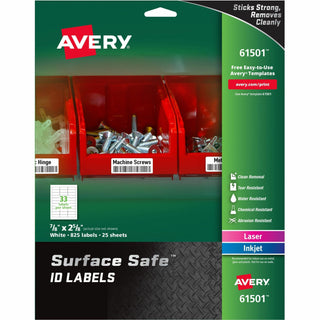 Surface Safe ID Labels, Inkjet/Laser Printers, 0.88 x 2.63, White, 33/Sheet, 25 Sheets/Pack