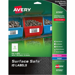 Surface Safe ID Labels, Inkjet/Laser Printers, 1.63 x 3.63, White, 12/Sheet, 25 Sheets/Pack