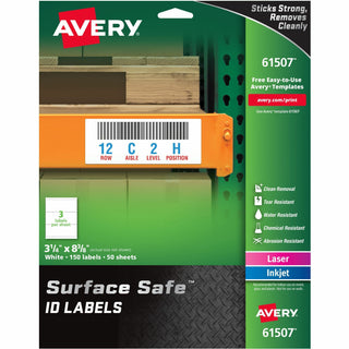 Avery Surface Safe ID Label - 3 1/4" Width x 8 3/8" Length - Removable Adhesive - Rectangle - Laser, Inkjet - White - Film - 3 / Sheet - 50 Total Sheets - 150 Total Label(s) - 5 - Water Resistant