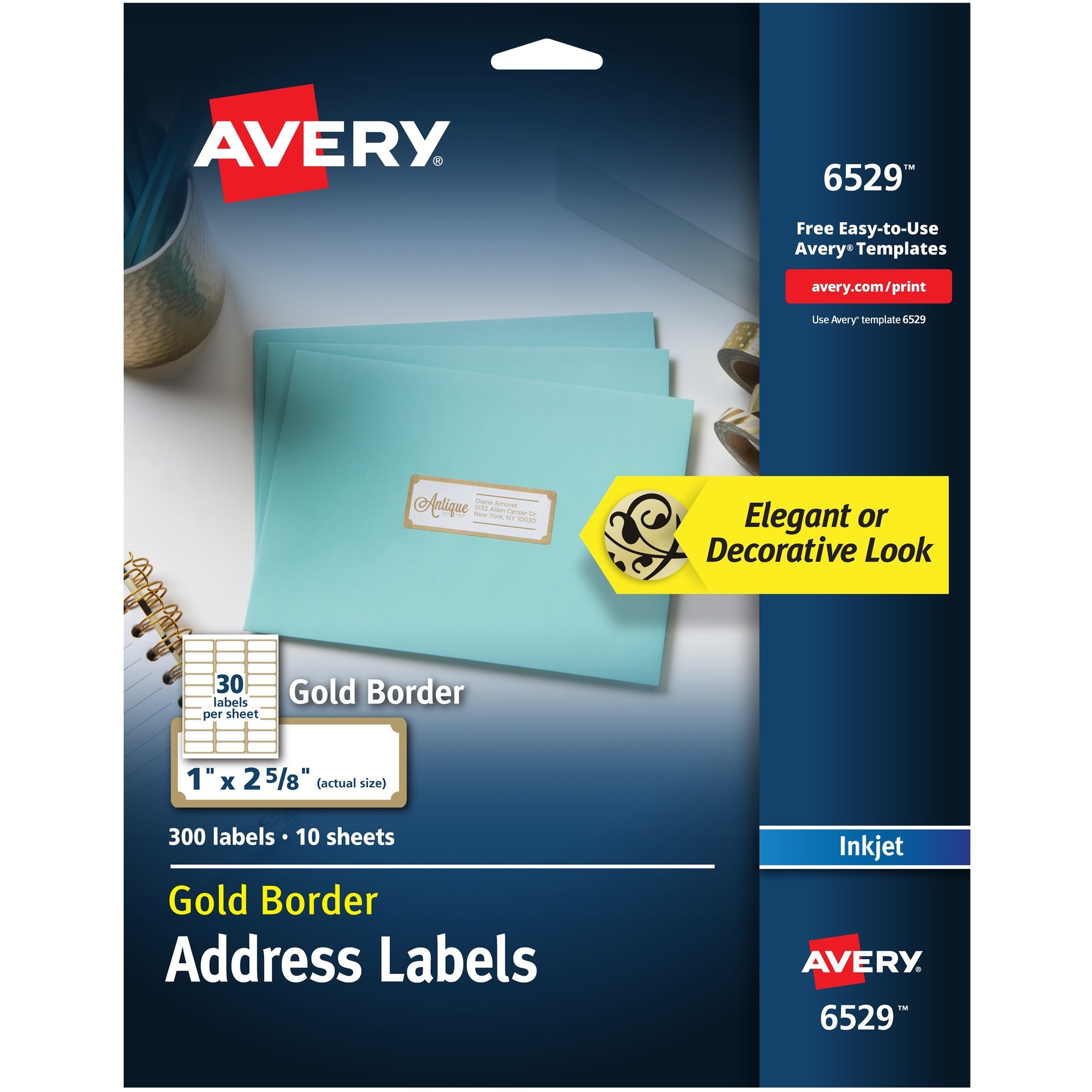 avery-easy-peel-address-label-1-width-x-2-5-8-length-permanent-adhesive-rectangle-inkjet-white-gold-paper-30-sheet-10-total-sheets-300-total-labels-5_ave6529 - 1