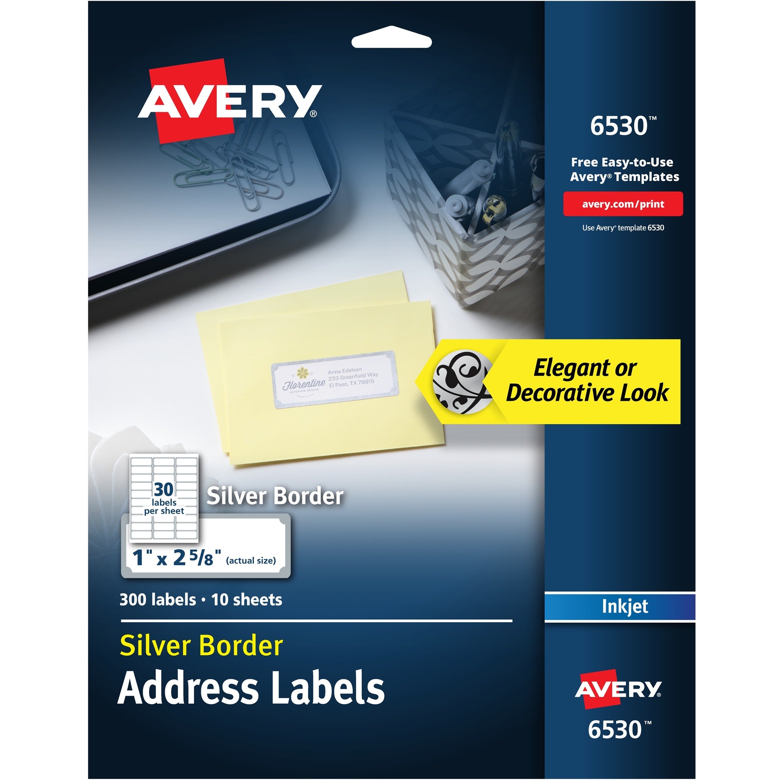 avery-easy-peel-address-label-1-width-x-2-5-8-length-permanent-adhesive-rectangle-inkjet-white-silver-paper-30-sheet-10-total-sheets-300-total-labels-5_ave6530 - 1