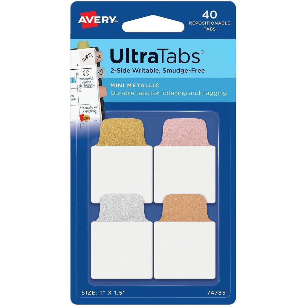 Avery UltraTabs Metallic Color 2-sided Mini Tabs - 40 Tab(s) - 1.50" Tab Height x 1" Tab Width - Clear Film, Gold Paper, Rose Gold, Copper Tab(s) - 40 / Pack