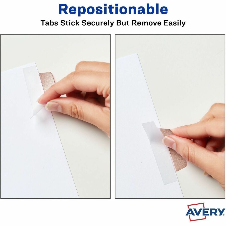 Avery UltraTabs Repositionable Margin Tabs - 24 Tab(s) - 1" Tab Height x 2.50" Tab Width - Clear Film, Gold Paper, Rose Gold, Copper Tab(s) - 24 / Pack