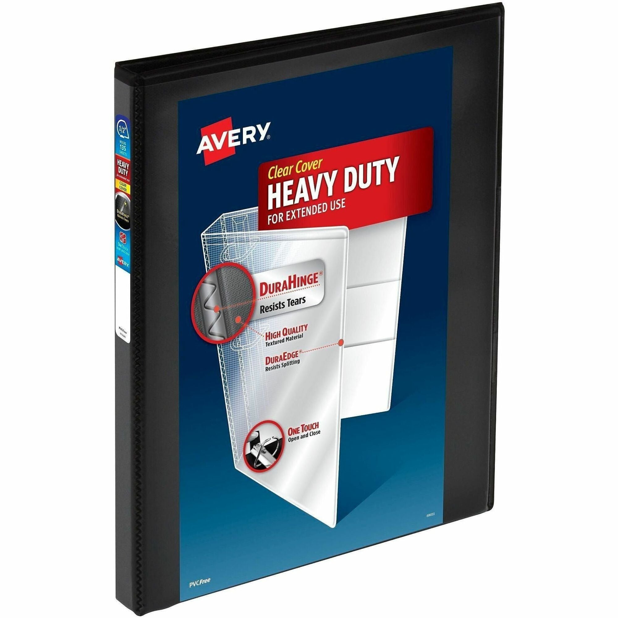 Heavy-Duty View Binder with DuraHinge and One Touch Slant Rings, 3 Rings, 0.5" Capacity, 11 x 8.5, Black