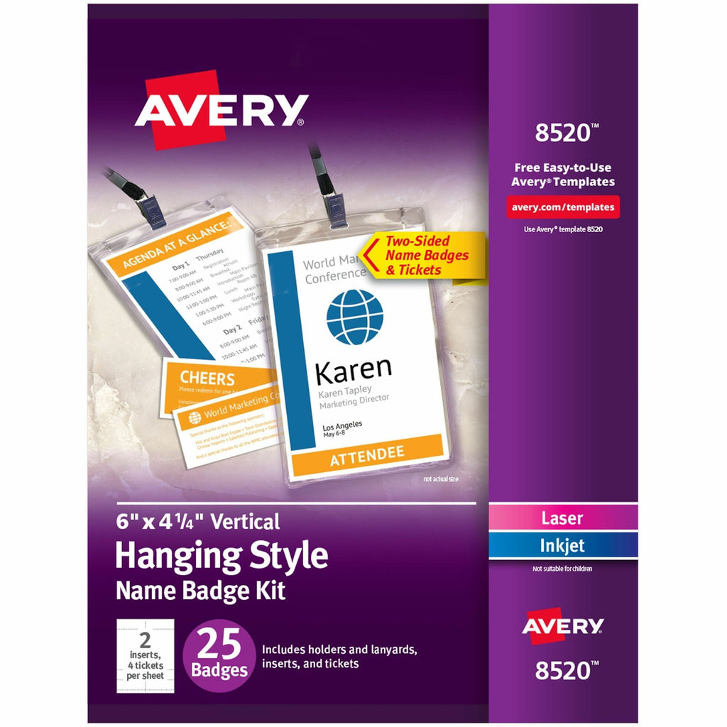 Lanyard-Style Badge Holder w/Laser/Inkjet Inserts, Top Load, 4.25 x 6, WE, 25/PK