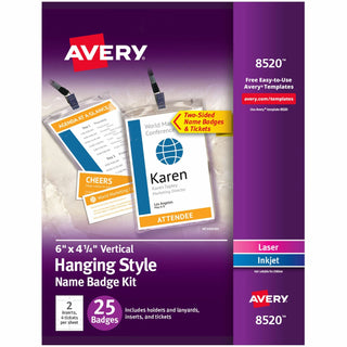 Lanyard-Style Badge Holder w/Laser/Inkjet Inserts, Top Load, 4.25 x 6, WE, 25/PK