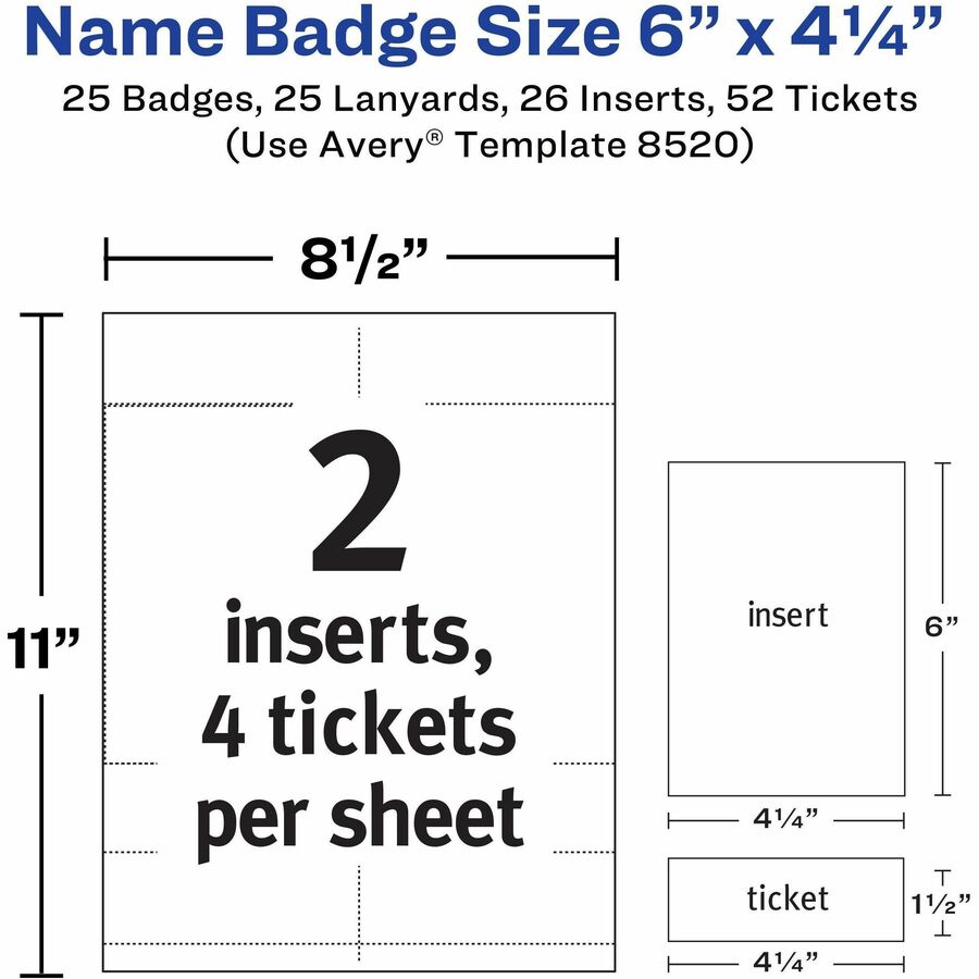 Lanyard-Style Badge Holder w/Laser/Inkjet Inserts, Top Load, 4.25 x 6, WE, 25/PK
