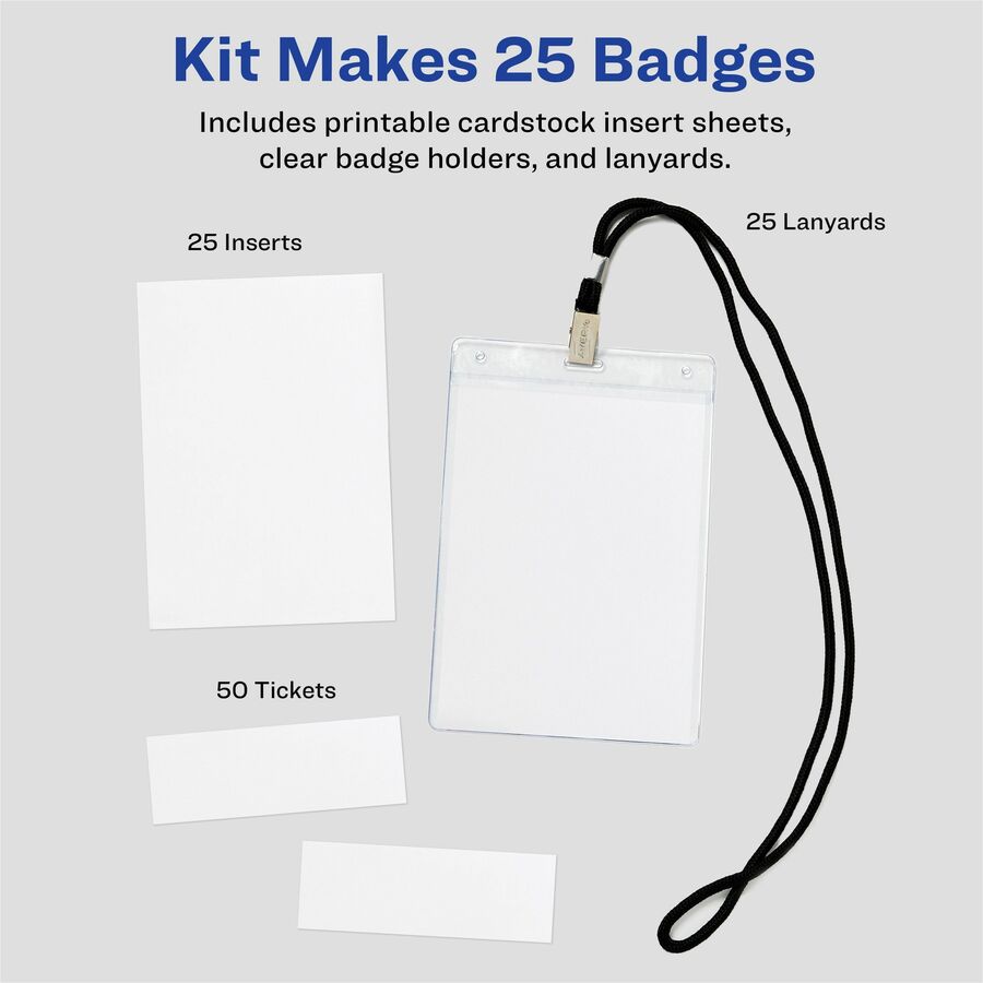 Lanyard-Style Badge Holder w/Laser/Inkjet Inserts, Top Load, 4.25 x 6, WE, 25/PK