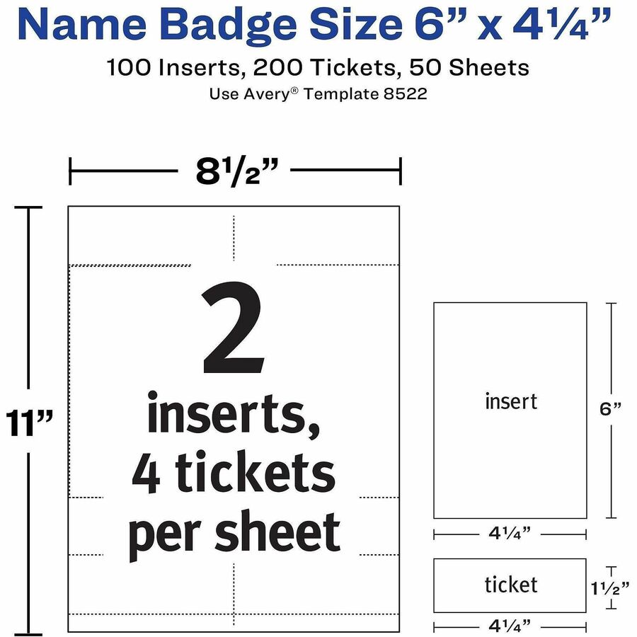 Name Badge Insert Refills, Vertical, 4 1/4 x 6, White, 100/Pack