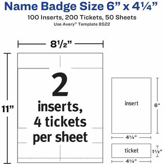 Name Badge Insert Refills, Vertical, 4 1/4 x 6, White, 100/Pack