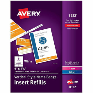 Name Badge Insert Refills, Vertical, 4 1/4 x 6, White, 100/Pack