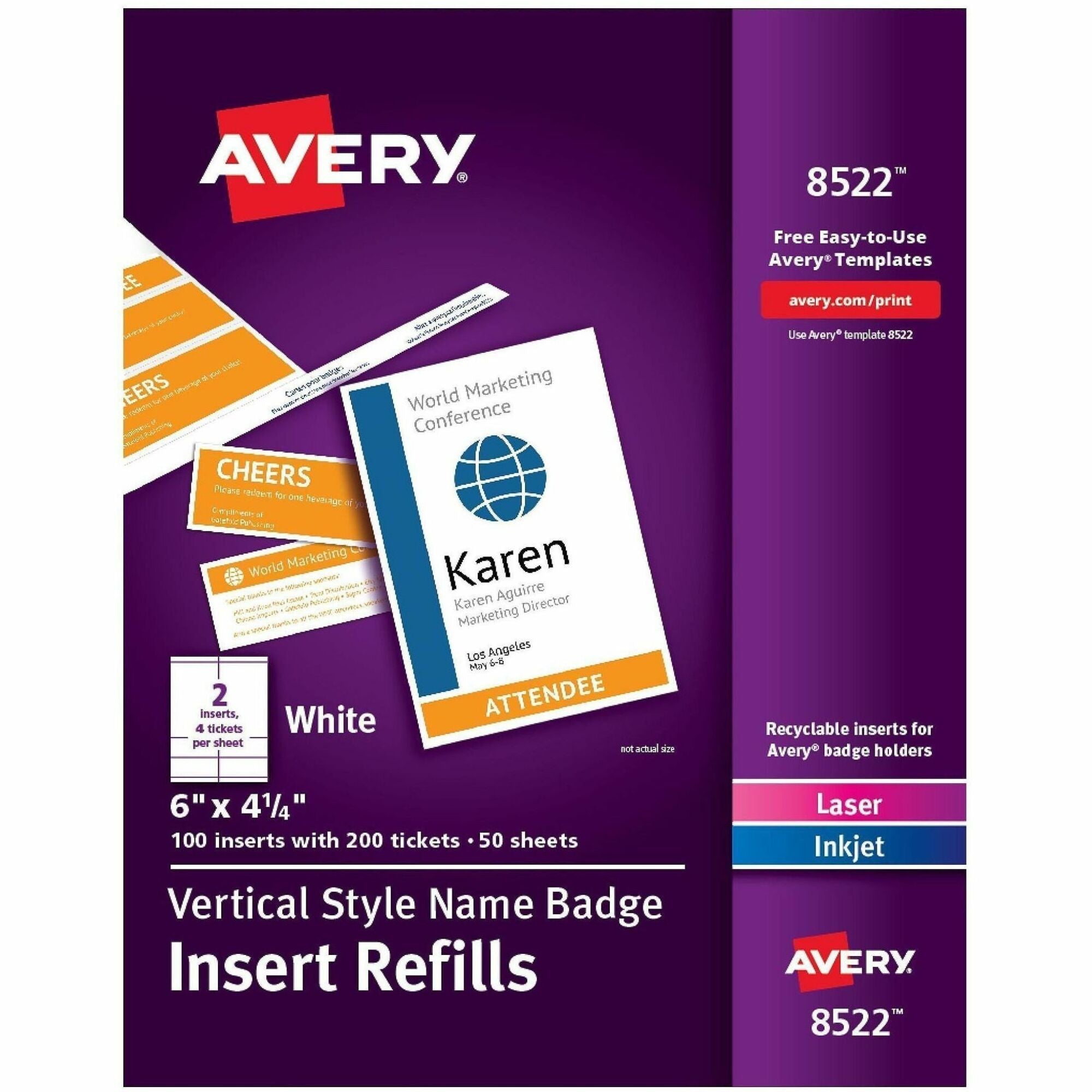 Name Badge Insert Refills, Vertical, 4 1/4 x 6, White, 100/Pack