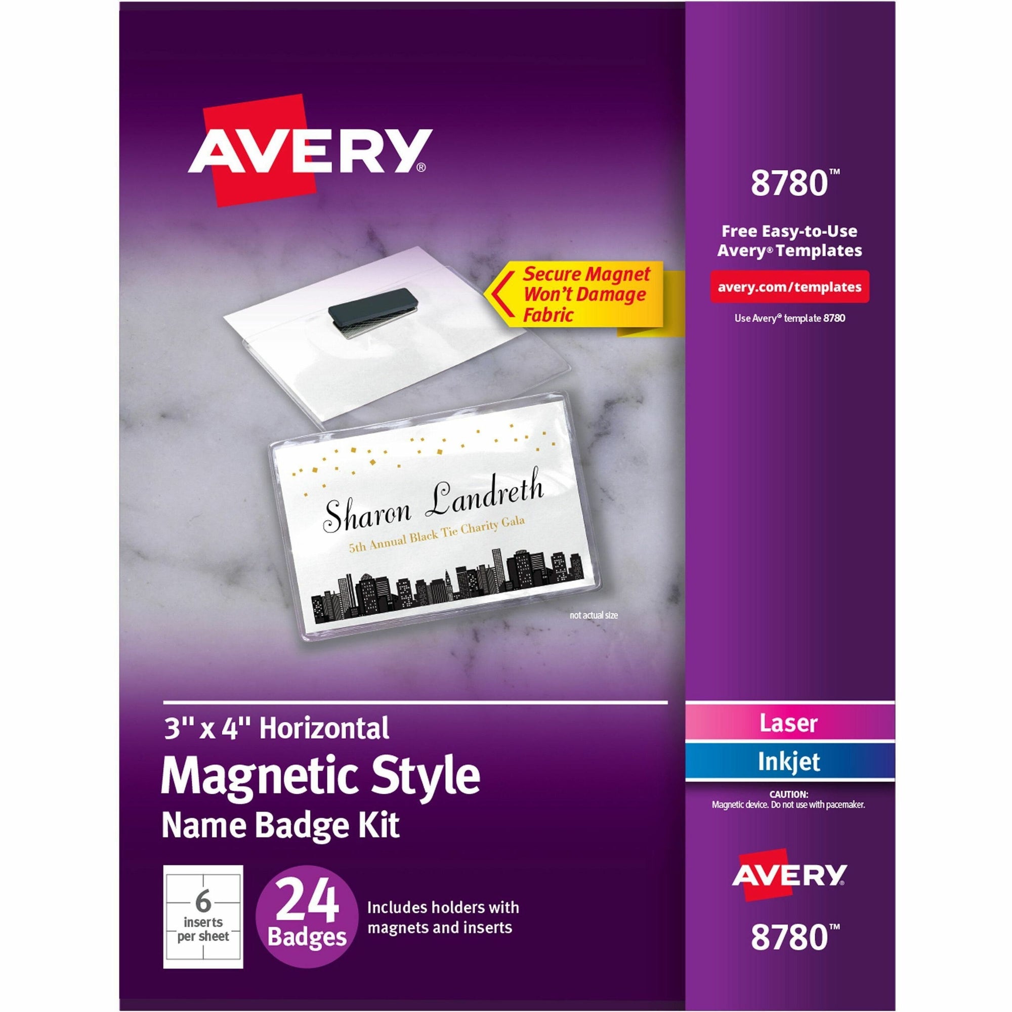 Magnetic Style Name Badge Kit, Horizontal, 4 x 3, White, 24/Pack
