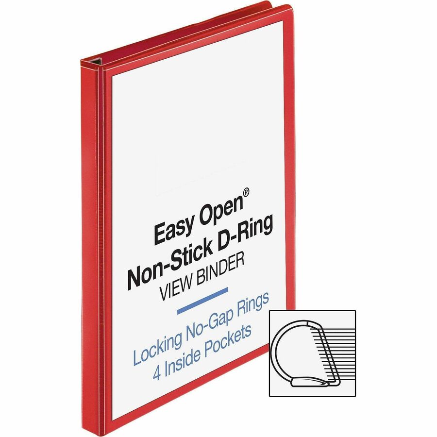 Business Source Red D-ring Binder - 1" Binder Capacity - D-Ring Fastener(s) - 4 Pocket(s) - Polypropylene - Red - Non-stick, Labeling Area - 1 Each