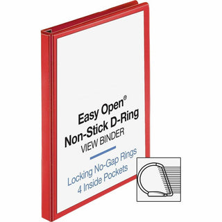 Business Source Red D-ring Binder - 1" Binder Capacity - D-Ring Fastener(s) - 4 Pocket(s) - Polypropylene - Red - Non-stick, Labeling Area - 1 Each