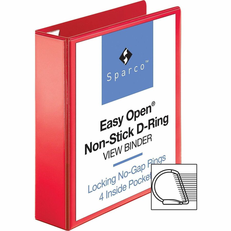 Business Source Red D-ring Binder - 2" Binder Capacity - Letter - 8 1/2" x 11" Sheet Size - D-Ring Fastener(s) - 4 Pocket(s) - Polypropylene - Red - Recycled - Non-stick, Ink-transfer Resistant, Locking Ring - 1 Each