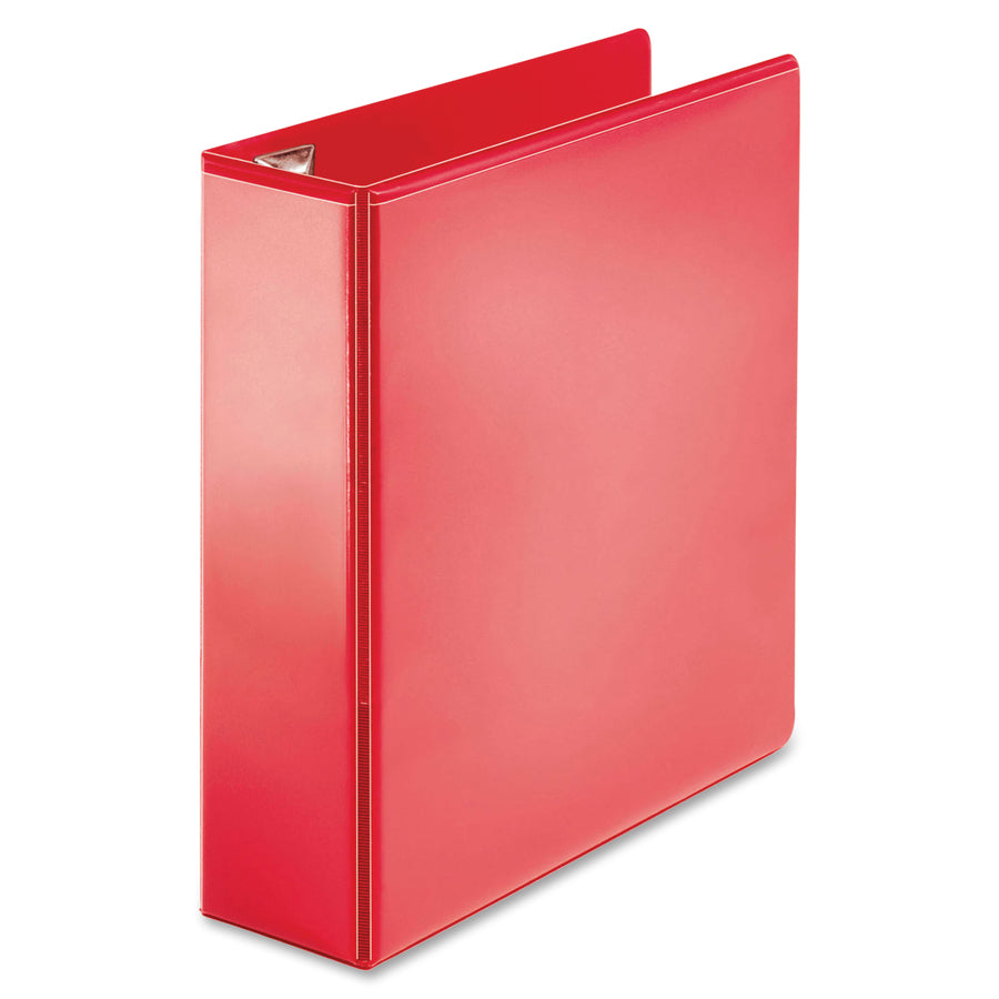 business-source-red-d-ring-binder-3-binder-capacity-letter-8-1-2-x-11-sheet-size-d-ring-fasteners-4-pockets-polypropylene-red-non-stick-ink-transfer-resistant-locking-ring-1-each_bsn26982 - 2