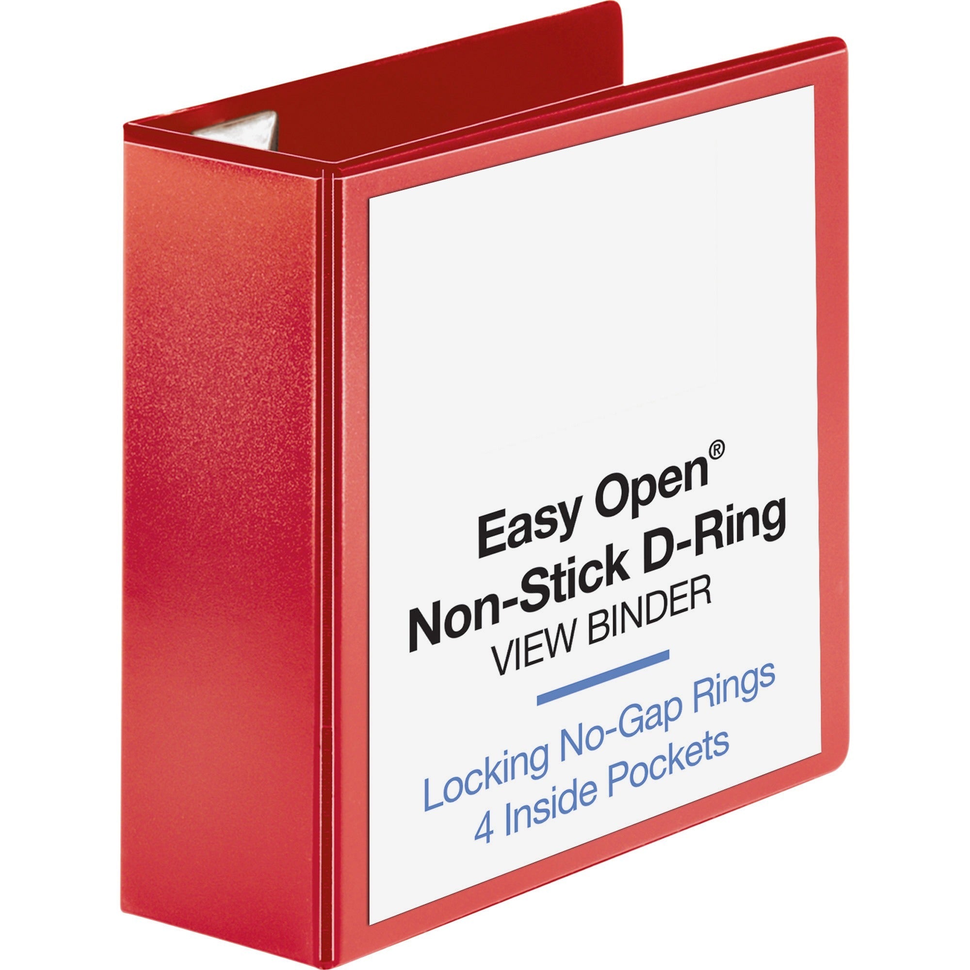 business-source-red-d-ring-binder-4-binder-capacity-d-ring-fasteners-4-pockets-polypropylene-red-non-stick-labeling-area-1-each_bsn26983 - 1