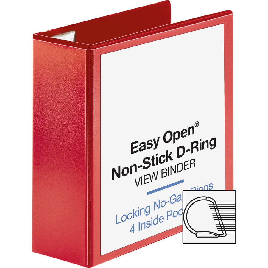 Business Source Red D-ring Binder - 4" Binder Capacity - D-Ring Fastener(s) - 4 Pocket(s) - Polypropylene - Red - Non-stick, Labeling Area - 1 Each