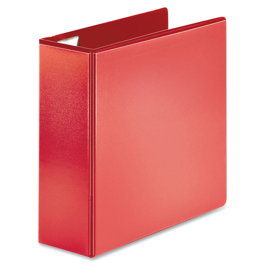 business-source-red-d-ring-binder-4-binder-capacity-d-ring-fasteners-4-pockets-polypropylene-red-non-stick-labeling-area-1-each_bsn26983 - 2