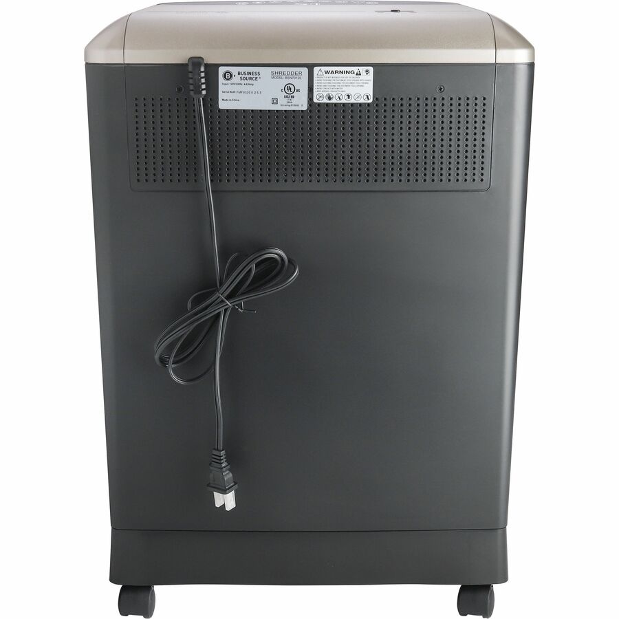 Business Source 6-gallon Bin Cross-cut Shredder - Non-continuous Shredder - Cross Cut - 16 Per Pass - for shredding Paper, Staples, CD, DVD, Credit Card - P-3 - 8.88" Throat - 10 Minute Run Time - 30 Minute Cool Down Time - 6 gal Wastebin Capacity -