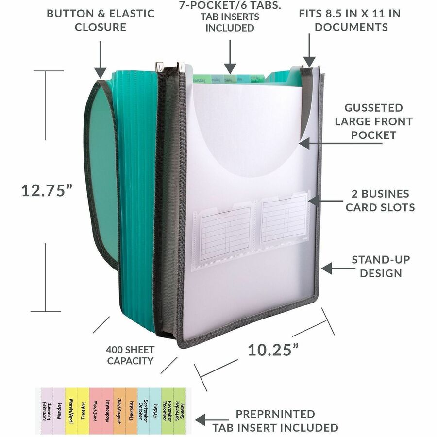 C-Line CLI-58700 Letter Organizer Folder - 8 1/2" x 11" - 400 Sheet Capacity - 7 Front, Internal Pocket(s) - Assorted - 1 Each
