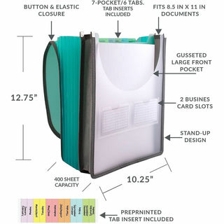 C-Line CLI-58700 Letter Organizer Folder - 8 1/2" x 11" - 400 Sheet Capacity - 7 Front, Internal Pocket(s) - Assorted - 1 Each