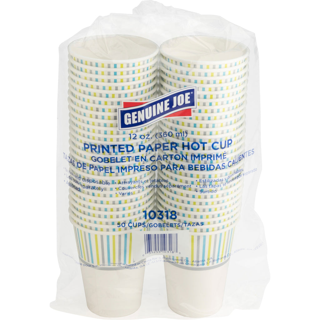 Genuine Joe 12 oz Hot Beverage Cups - 50 / Pack - Assorted - Paper - Hot Chocolate, Cappuccino, Tea, Coffee, Beverage