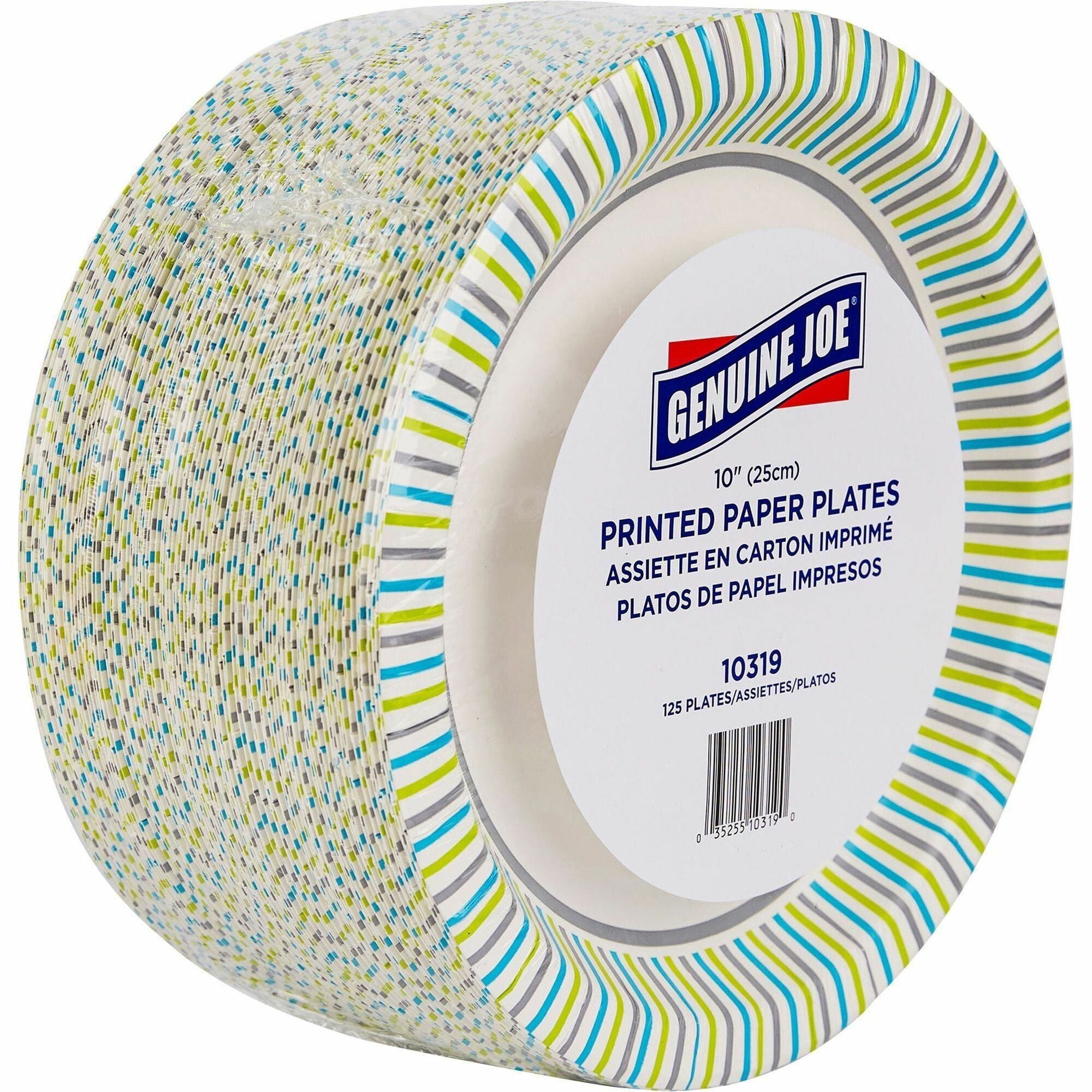 Genuine Joe 10" Printed Paper Plates - Disposable - Multi - 125 / Pack