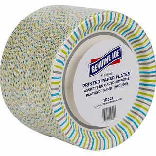 Genuine Joe 7" Printed Paper Plates - Disposable - Assorted - 125 / Pack