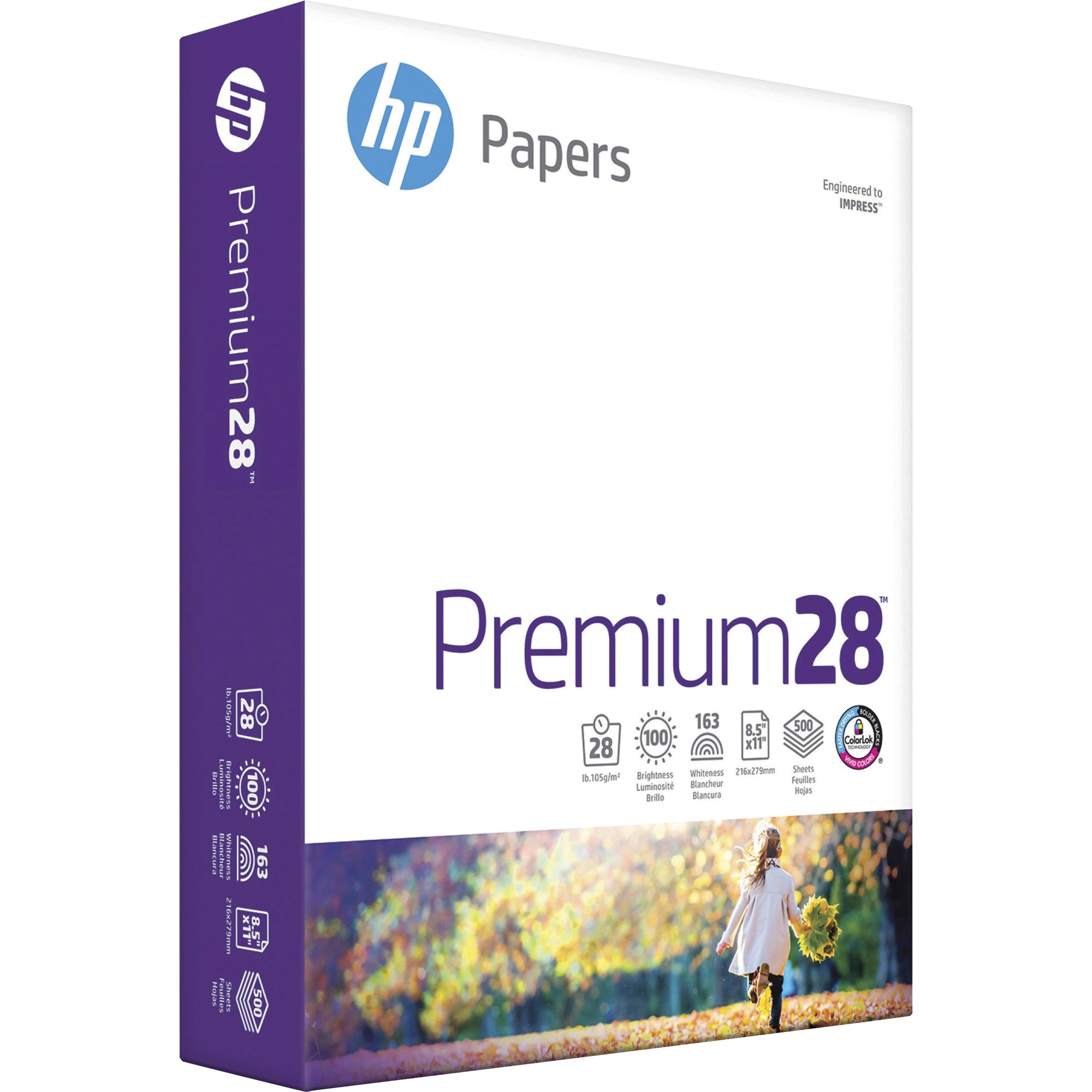 HP Papers Premium28 Laser Paper - Bright White - 100 Brightness - Letter - 8 1/2" x 11" - 28 lb Basis Weight - 320 g/m2 Grammage - Smooth - 500 / Ream - Uncoated, ColorLok Technology, Heavyweight - Bright White