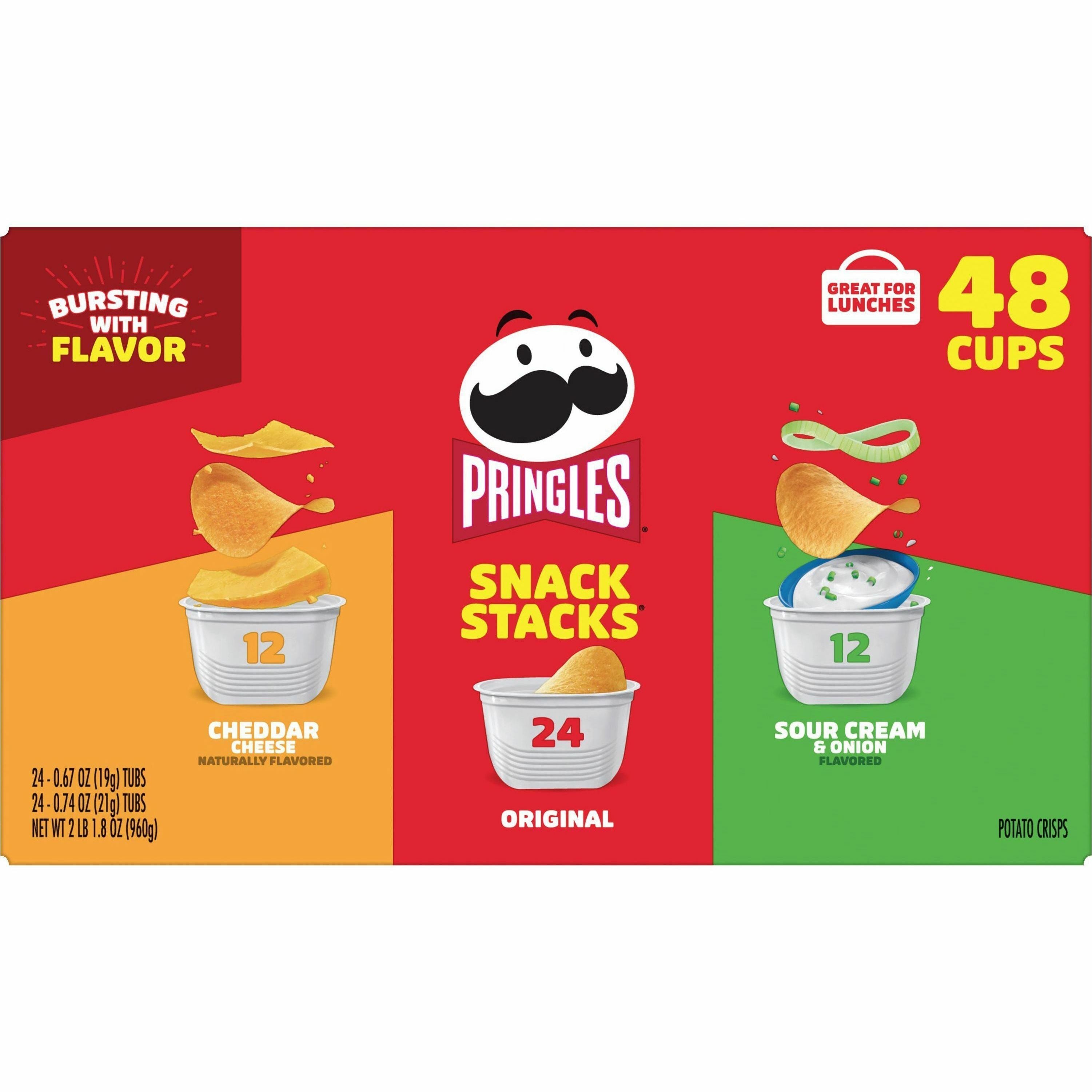 Pringles Crisps Grab 'N Go Variety Pack - Cheddar Cheese, Original, Sour Cream & Onion - Box - 1 / Carton - 3