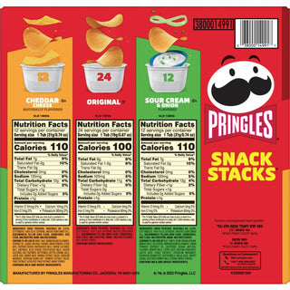 Pringles Crisps Grab 'N Go Variety Pack - Cheddar Cheese, Original, Sour Cream & Onion - Box - 1 / Carton - 4