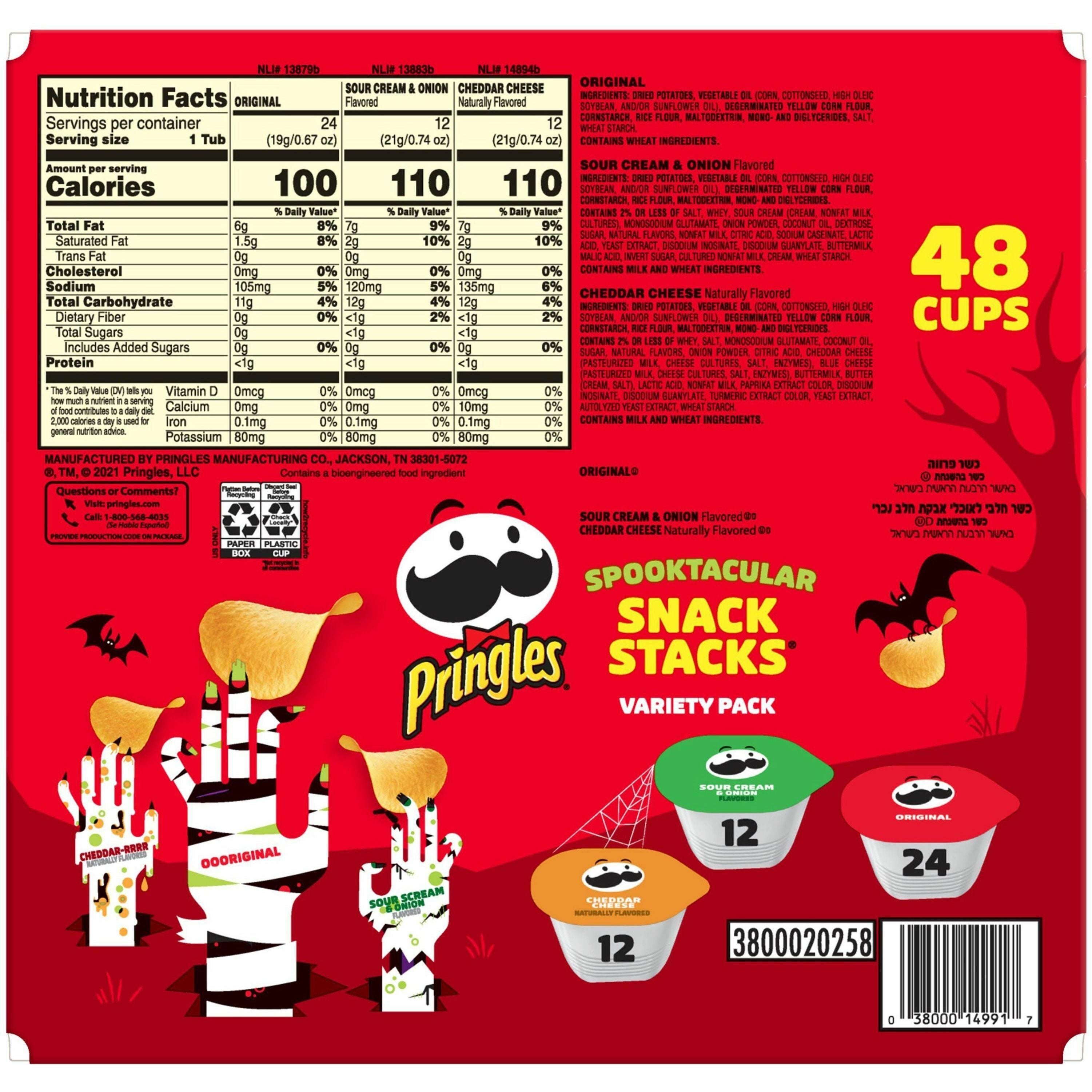 Pringles Crisps Grab 'N Go Variety Pack - Cheddar Cheese, Original, Sour Cream & Onion - Box - 1 / Carton - 2