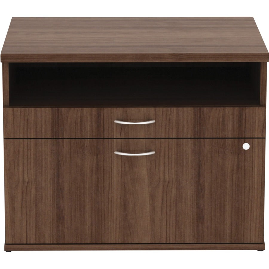 Lorell Relevance Series 2-Drawer File Cabinet Credenza w/Open Shelf - 29.5" x 22"23.1" - 2 x File, Storage Drawer(s) - Finish: Walnut Laminate