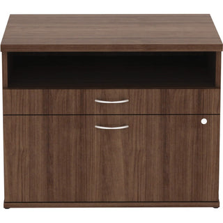 Lorell Relevance Series 2-Drawer File Cabinet Credenza w/Open Shelf - 29.5" x 22"23.1" - 2 x File, Storage Drawer(s) - Finish: Walnut Laminate
