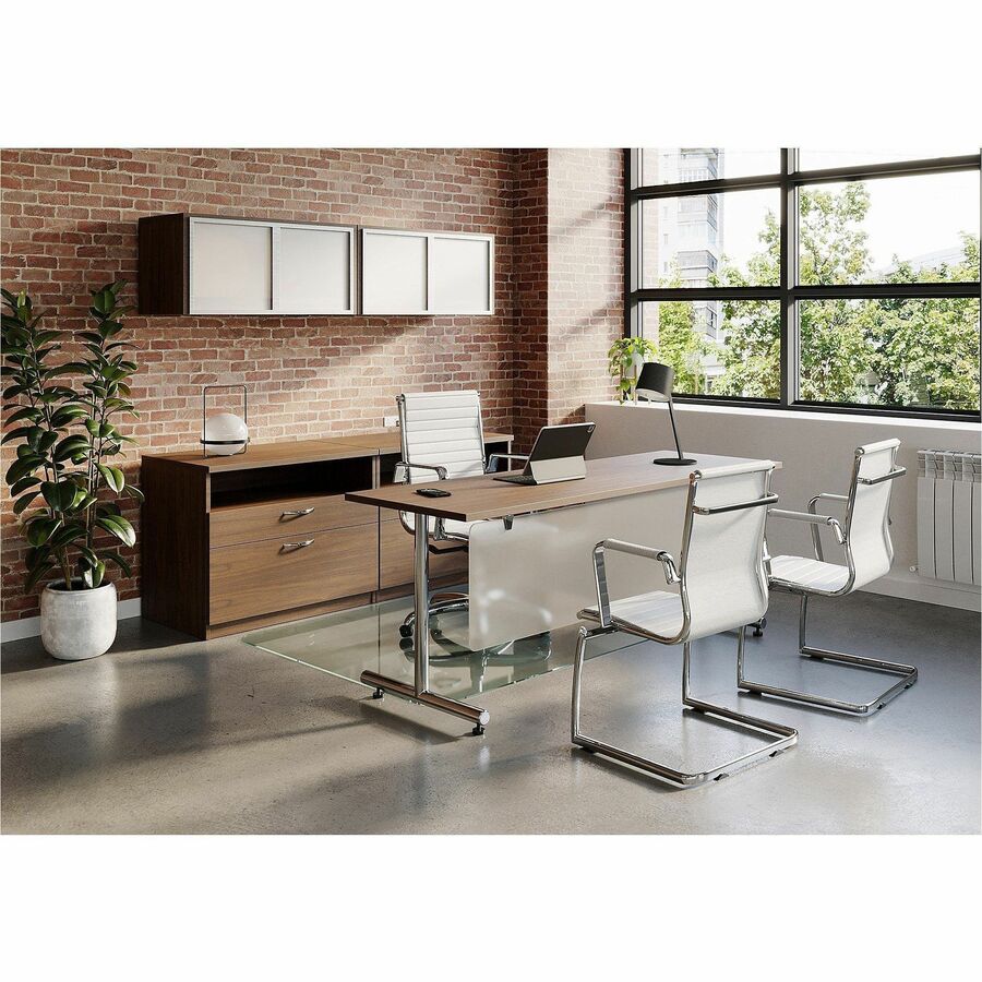 Lorell Relevance Series 2-Drawer File Cabinet Credenza w/Open Shelf - 29.5" x 22"23.1" - 2 x File, Storage Drawer(s) - Finish: Walnut Laminate