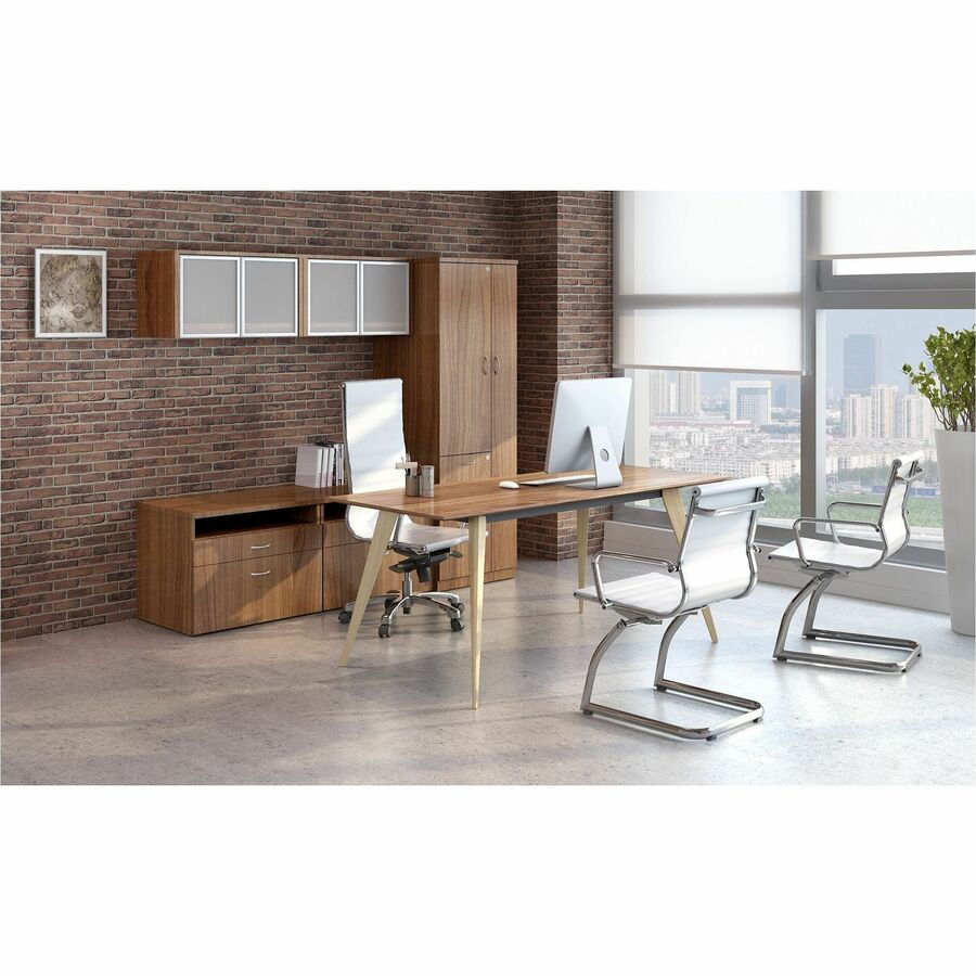 Lorell Relevance Series 2-Drawer File Cabinet Credenza w/Open Shelf - 29.5" x 22"23.1" - 2 x File, Storage Drawer(s) - Finish: Walnut Laminate