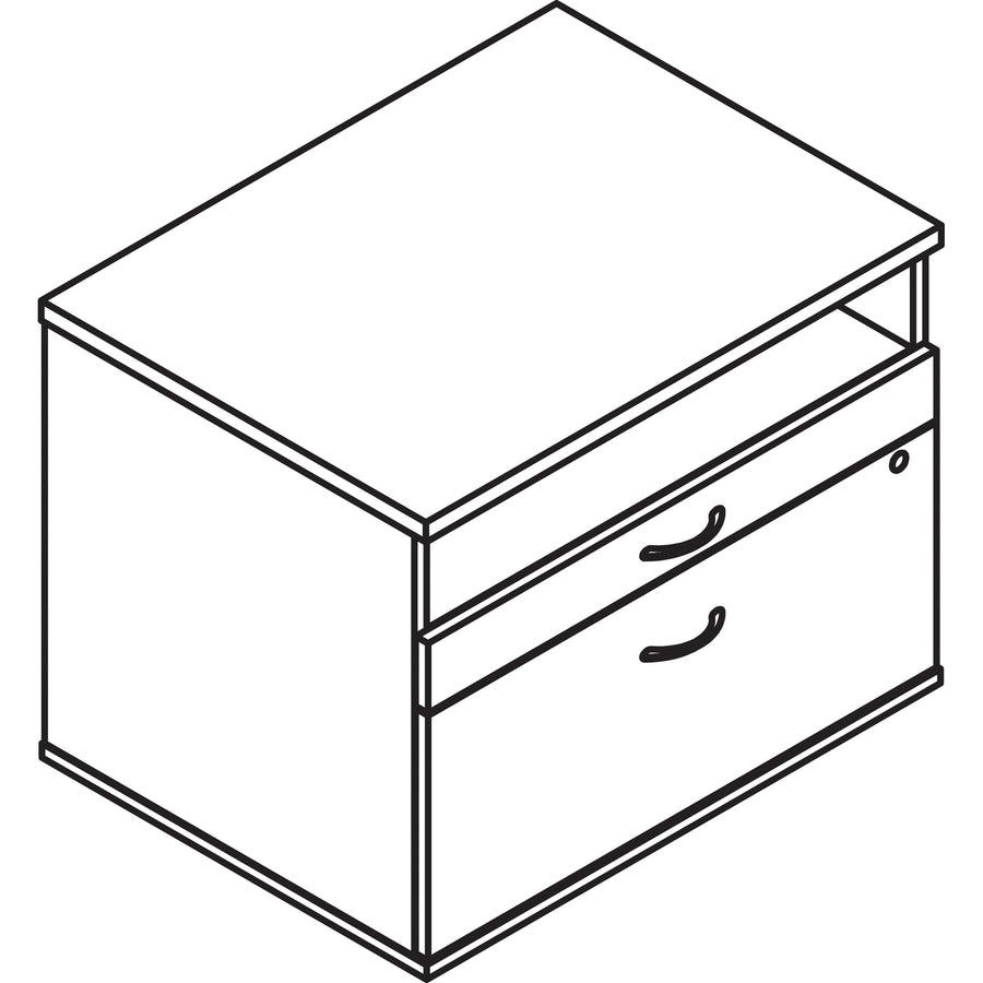 Lorell Relevance Series 2-Drawer File Cabinet Credenza w/Open Shelf - 29.5" x 22"23.1" - 2 x File, Storage Drawer(s) - Finish: Walnut Laminate - 4
