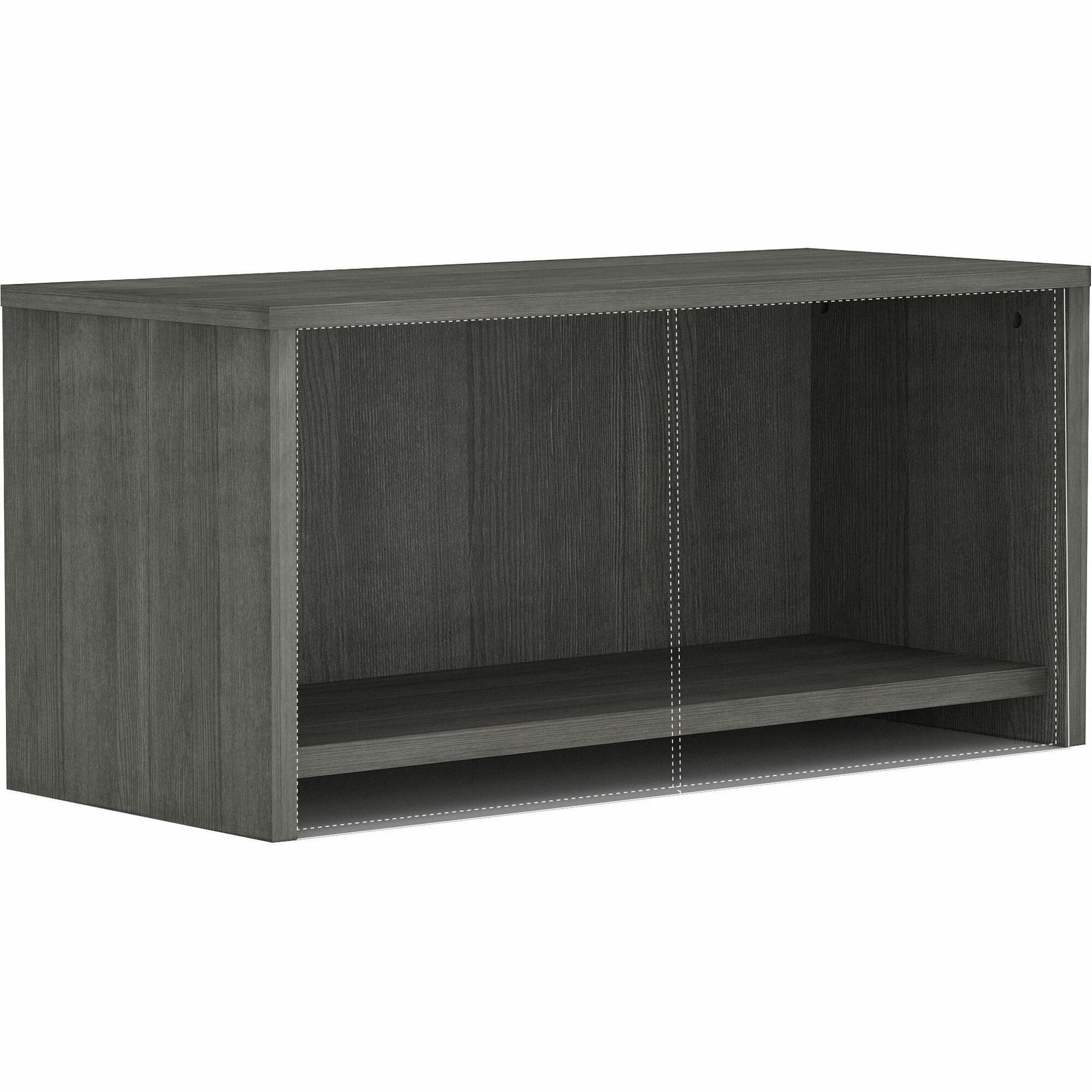 lorell-essentials-revelance-series-wall-mount-hutch-36-x-1517-hutch-1-side-panel-06-back-panel-1-bottom-panel-07-top-band-edge-finish-weathered-charcoal_llr16241 - 1
