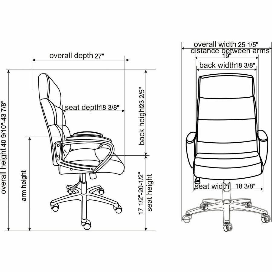 SOHO SOHO High-back Executive Chair - Black Bonded Leather Seat - Black Bonded Leather Back - High Back - 5-star Base - 1 Each
