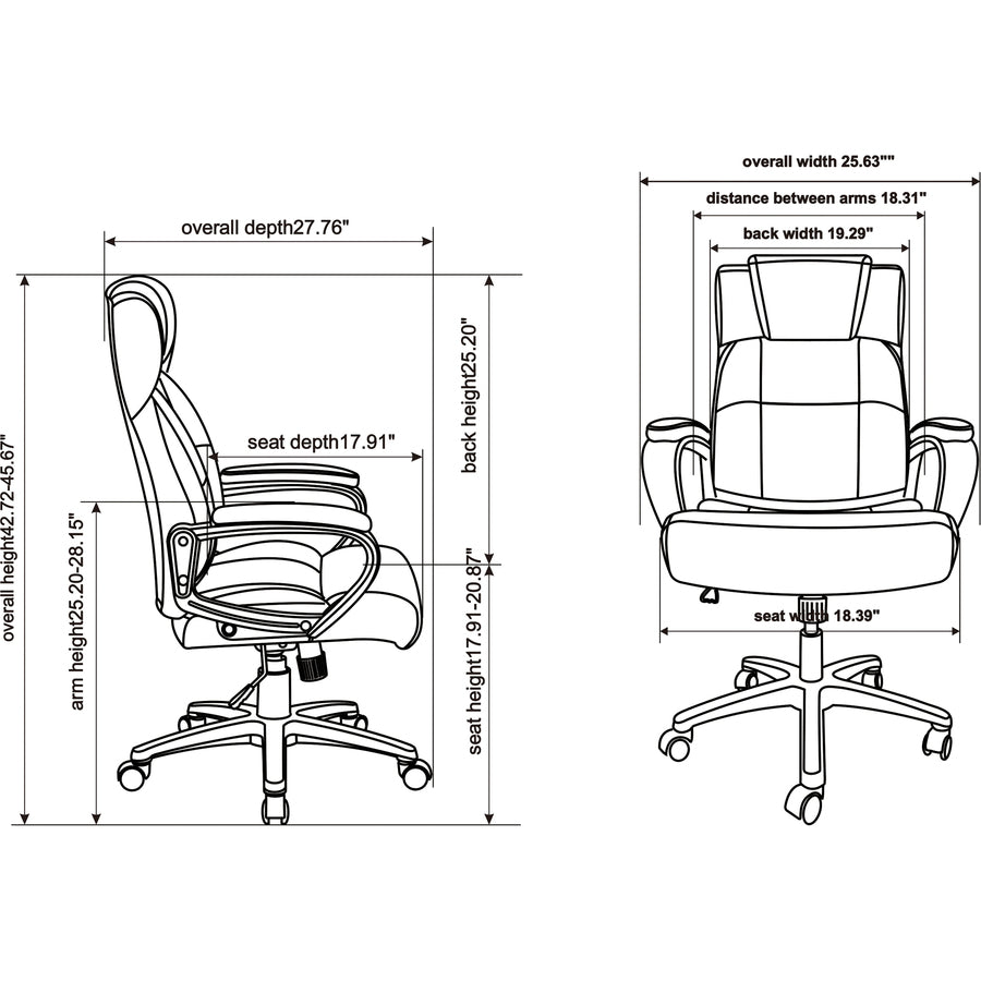 Lorell High-back Executive Chair - Black Bonded Leather Seat - Black Bonded Leather Back - High Back - 5-star Base - 1 Each