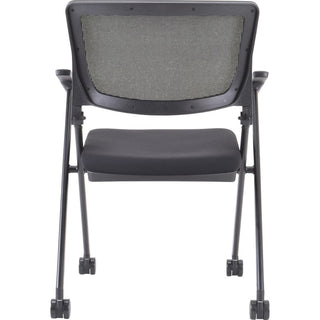 Lorell Mobile Mesh Back Nesting Chairs with Arms - Black Fabric Seat - Metal Frame - 2 / Carton