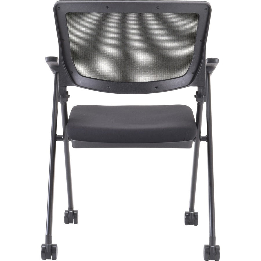 Lorell Mobile Mesh Back Nesting Chairs with Arms - Black Fabric Seat - Metal Frame - 2 / Carton
